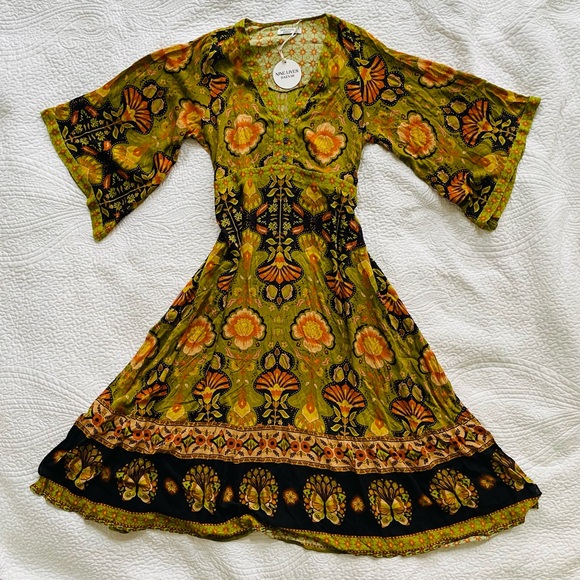 NINE LIVES BAZAAR EMPIRE DRESS COYOTE boho floral print Maxi Dress NWT XXL - Picture 4 of 15